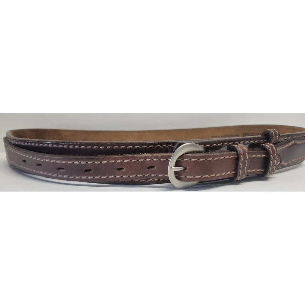 Duluth Trading‎ Co Brown Leather Double Stitched Belt Mens 34 Made in USA 90013